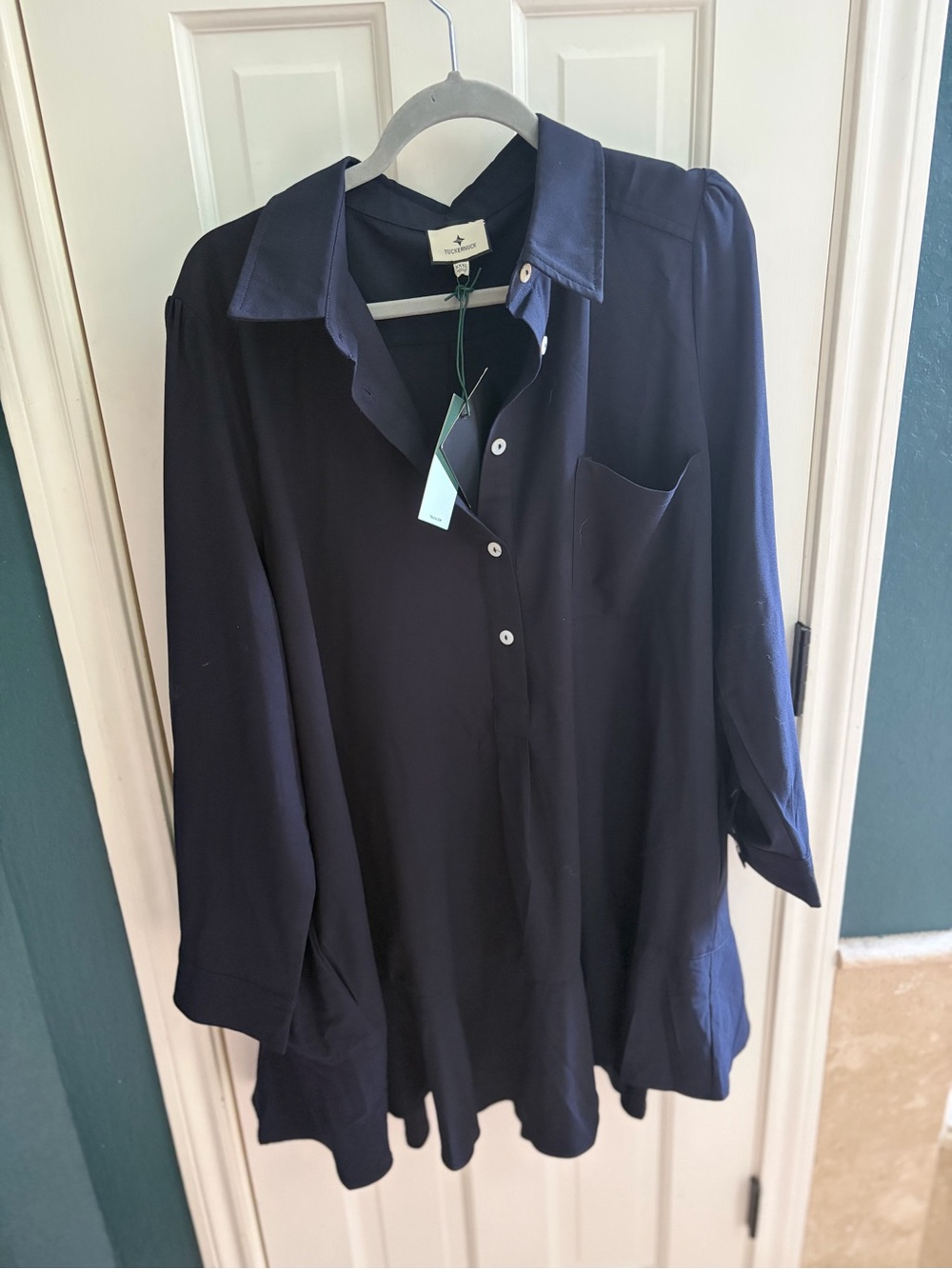 Tuckernuck Navy Long-Sleeve Button Front Dress